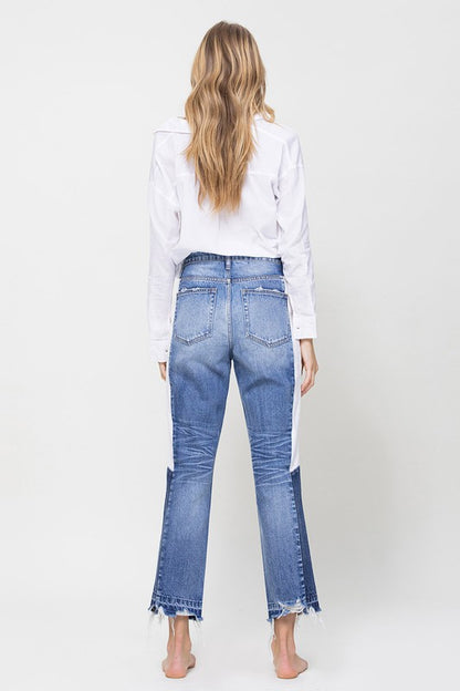 Super High Rise Straight W/Side Blocking Denim Jeans