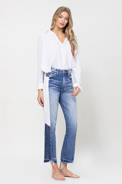 Super High Rise Straight W/Side Blocking Denim Jeans